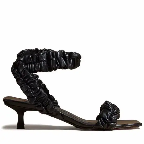 Khaite Lexington Black Ruched Strap Kitten Heel Sandals